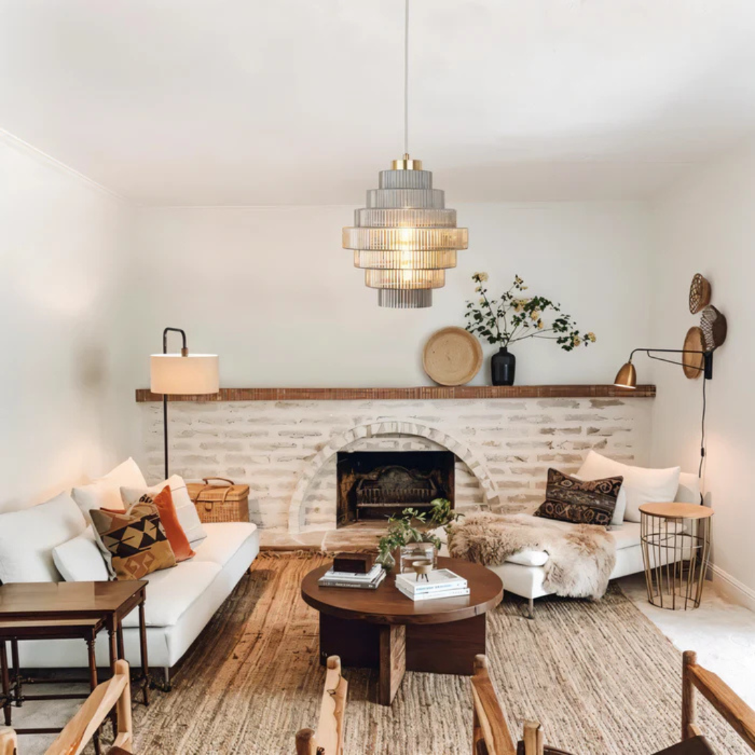 Liora | Lagdelt Loftlampe med Riflet Glas & Messing
