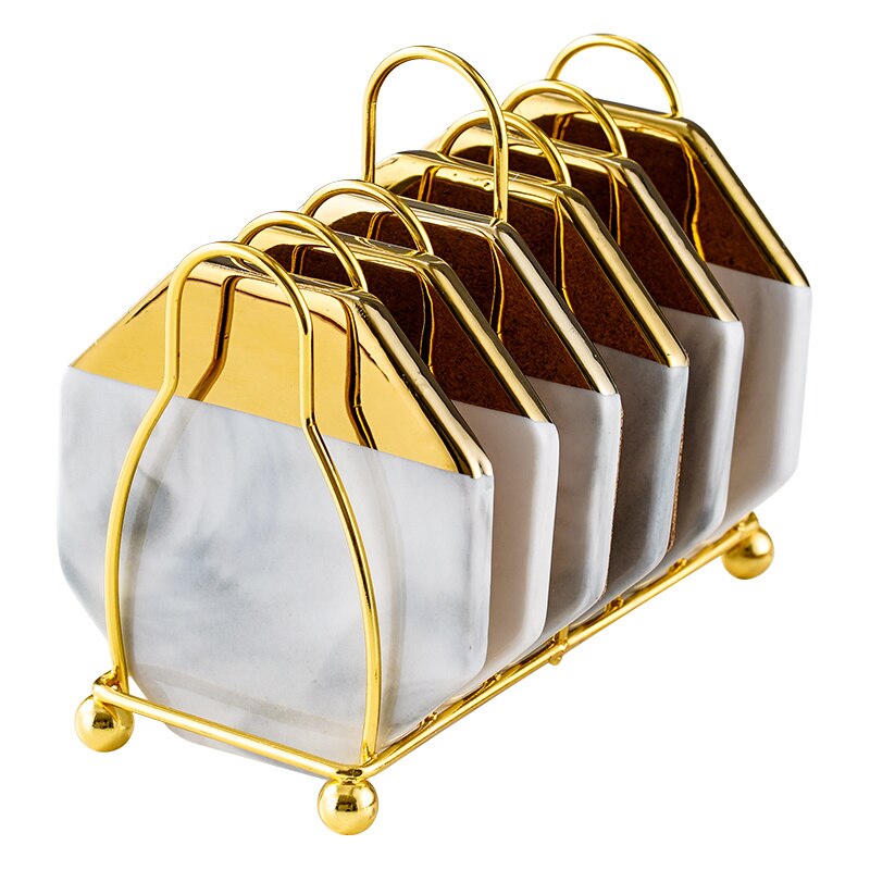 Aurina | Marmor Glasunderlag med Guldfarvet Holder
