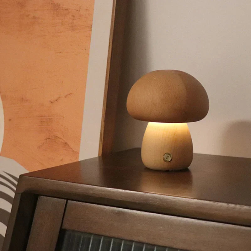 MushLume | Træ LED Bordlampe