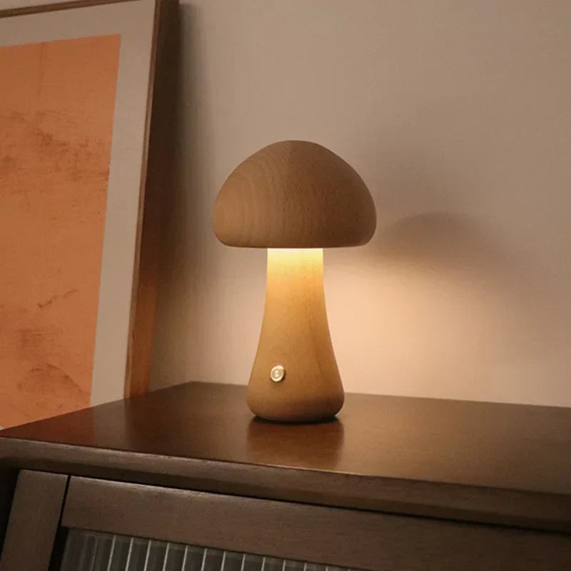 MushLume | Træ LED Bordlampe