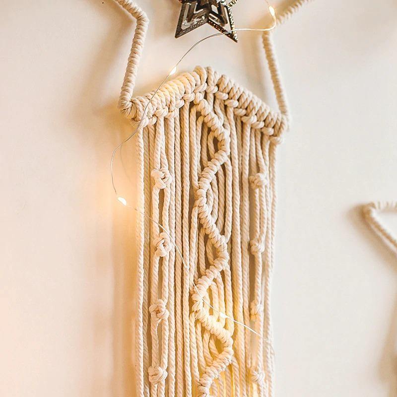 Selunea | Macramé Vægdekoration Måne & Stjerne med LED