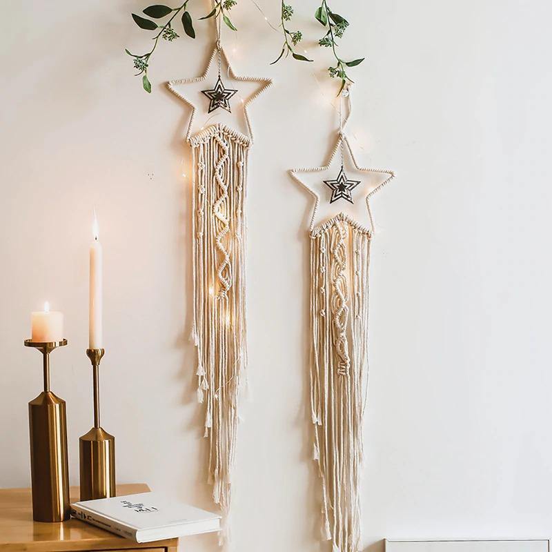 Selunea | Macramé Vægdekoration Måne & Stjerne med LED