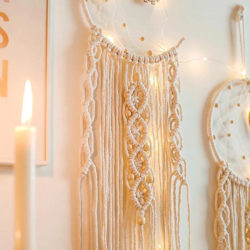 Selunea | Macramé Vægdekoration Måne & Stjerne med LED