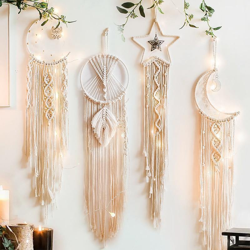 Selunea | Macramé Vægdekoration Måne & Stjerne med LED
