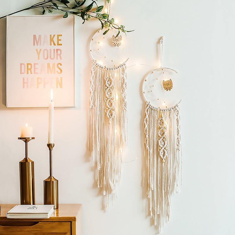 Selunea | Macramé Vægdekoration Måne & Stjerne med LED