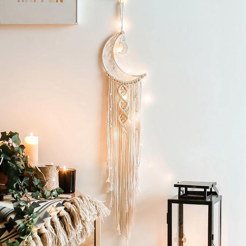 Selunea | Macramé Vægdekoration Måne & Stjerne med LED
