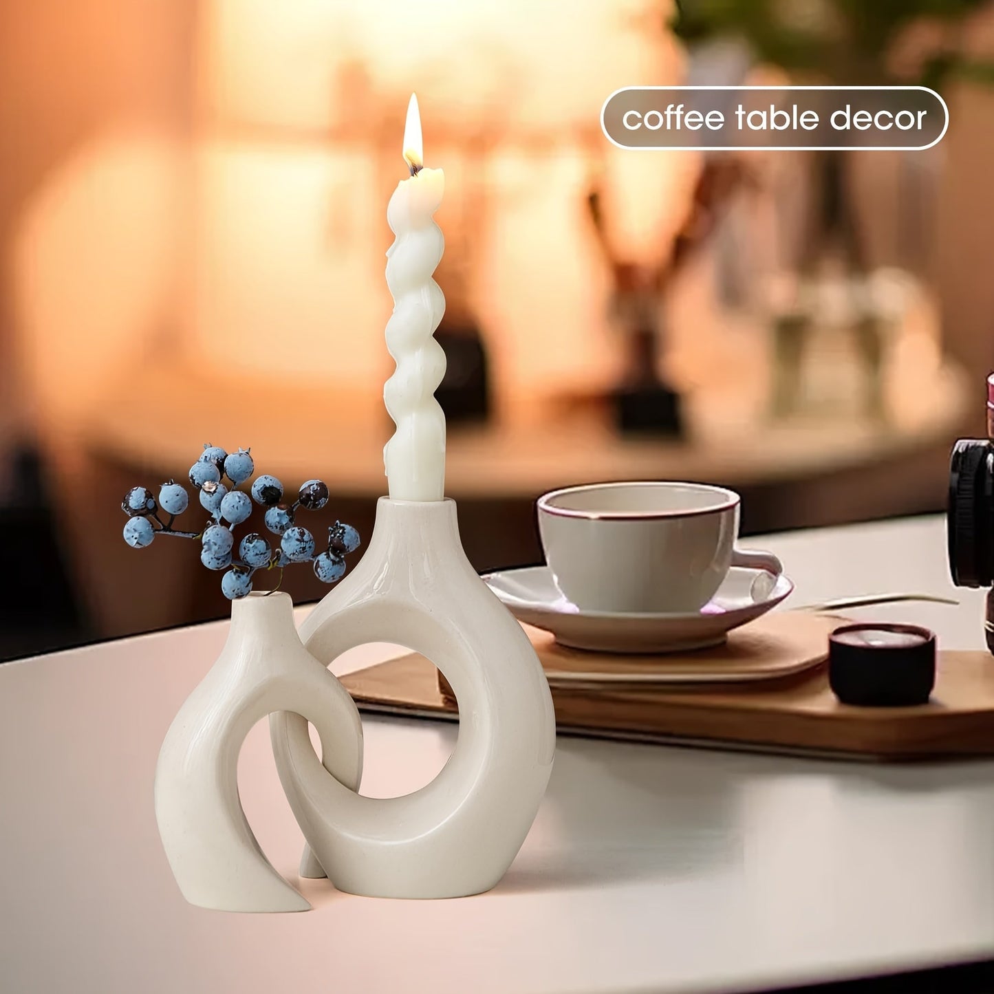 Sorella | Keramisk Lysestage & Vase Sæt