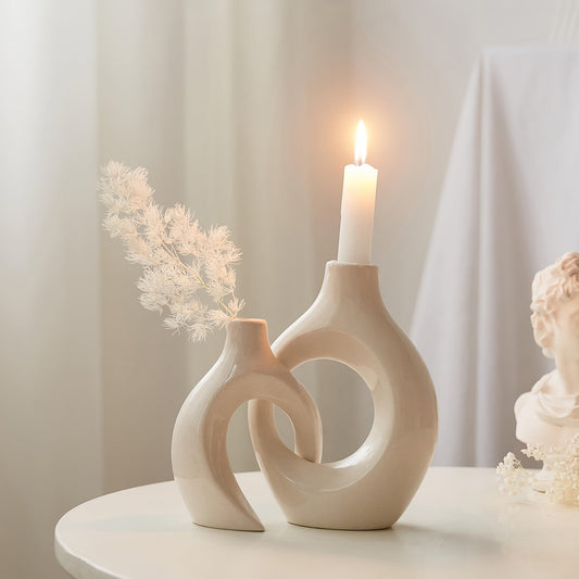 Sorella | Keramisk Lysestage & Vase Sæt