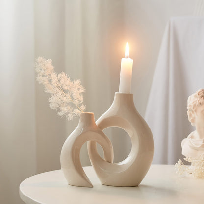Sorella | Keramisk Lysestage & Vase Sæt