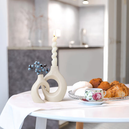 Sorella | Keramisk Lysestage & Vase Sæt