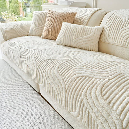 SoffLuxe | Blødt Sofaovertræk i Plaid-Fleece med Bølgestruktur