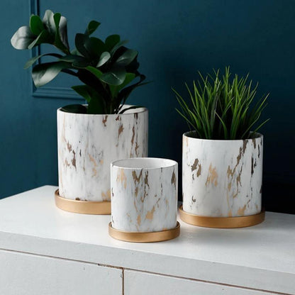 Marbela | Marmor Urtepotte med Guldfod Elegant