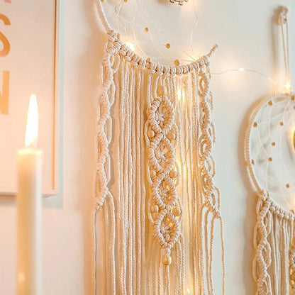 Selunea | Macramé Vægdekoration Måne & Stjerne med LED