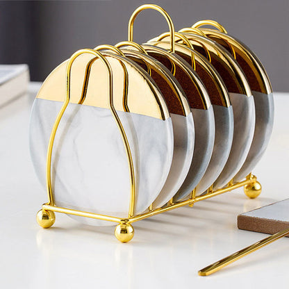 Aurina | Marmor Glasunderlag med Guldfarvet Holder