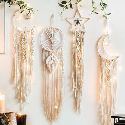 Selunea | Macramé Vægdekoration Måne & Stjerne med LED