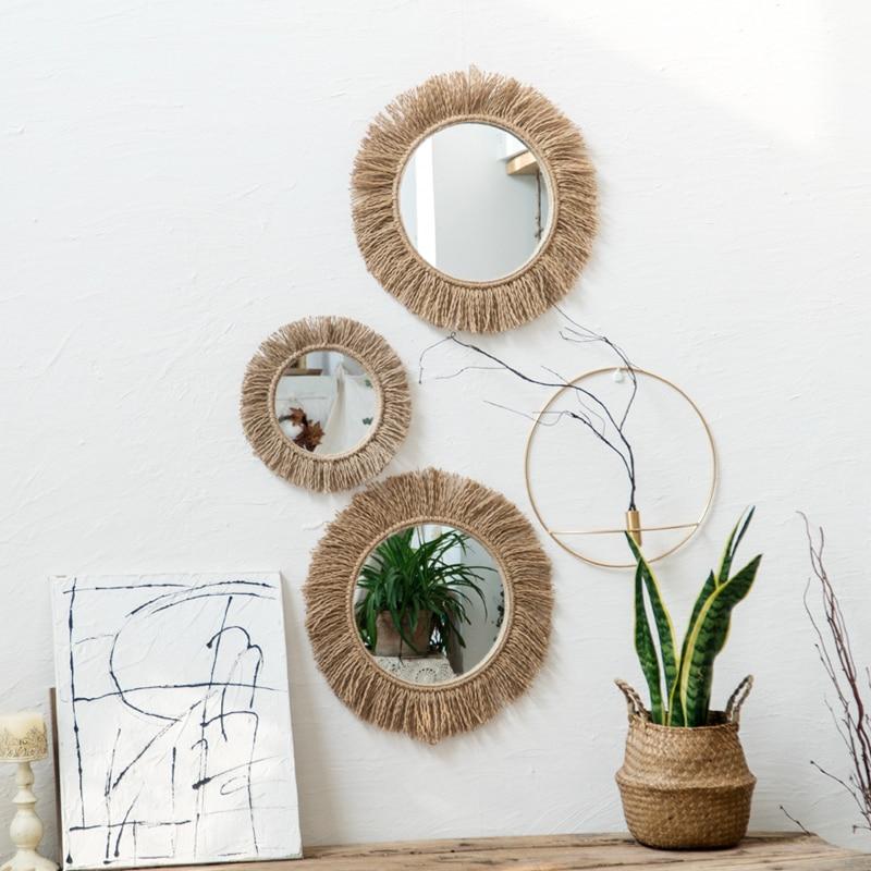 Solvinda | Rund Boho Spejl med Jutekant