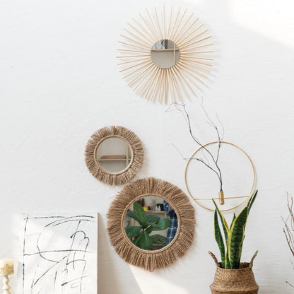 Solvinda | Rund Boho Spejl med Jutekant