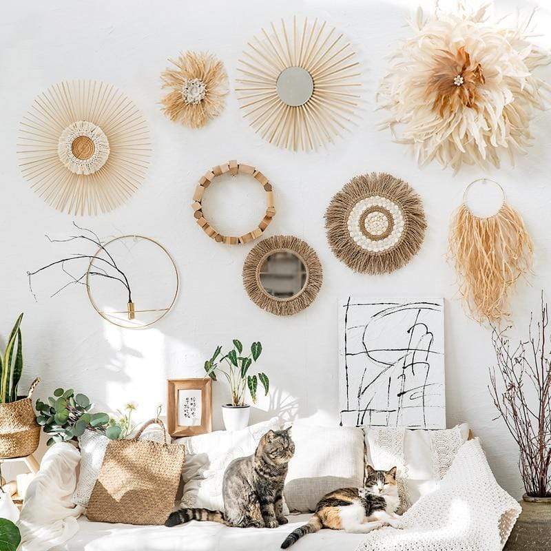 Solvinda | Rund Boho Spejl med Jutekant