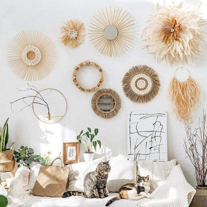 Solvinda | Rund Boho Spejl med Jutekant
