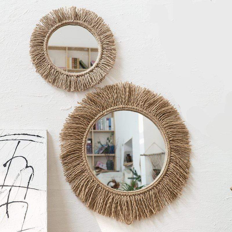 Solvinda | Rund Boho Spejl med Jutekant